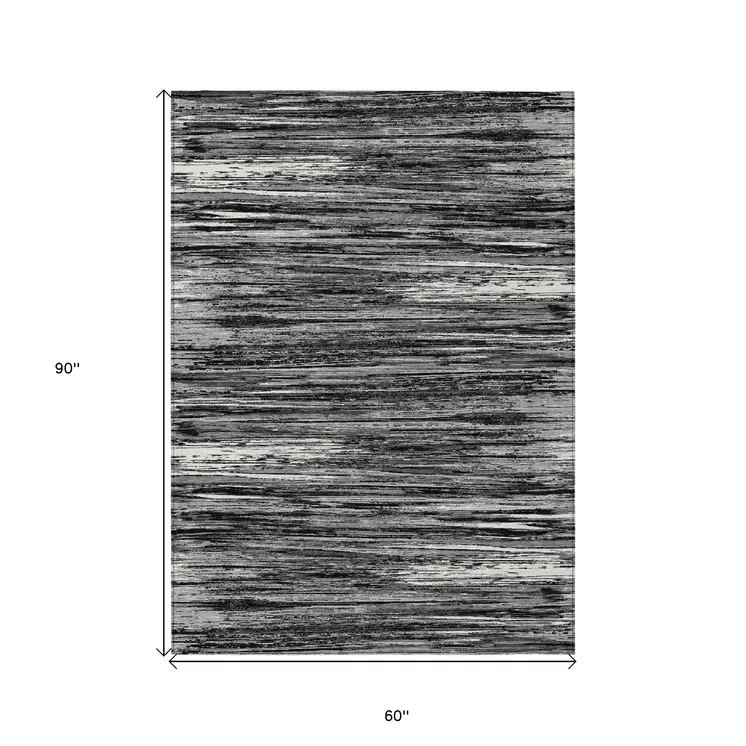 5' X 8' Black And Ivory Striped Washable Indoor Outdoor Area Rug