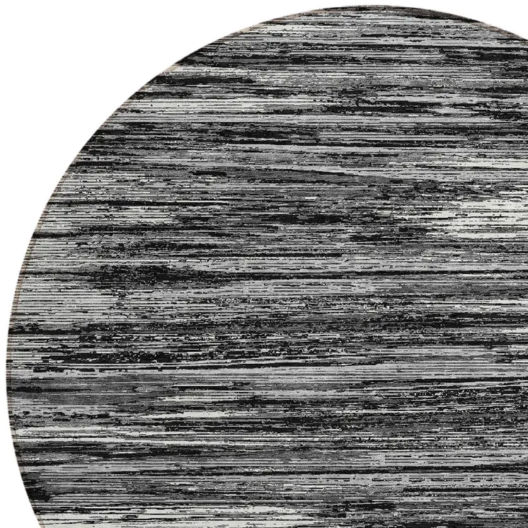 8' Black And Ivory Round Striped Washable Indoor Outdoor Area Rug