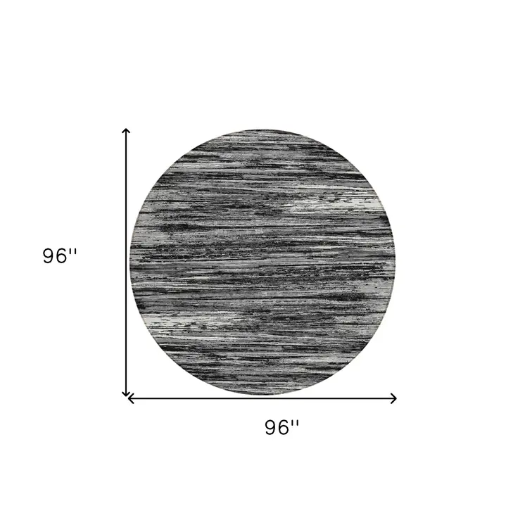 8' Black And Ivory Round Striped Washable Indoor Outdoor Area Rug