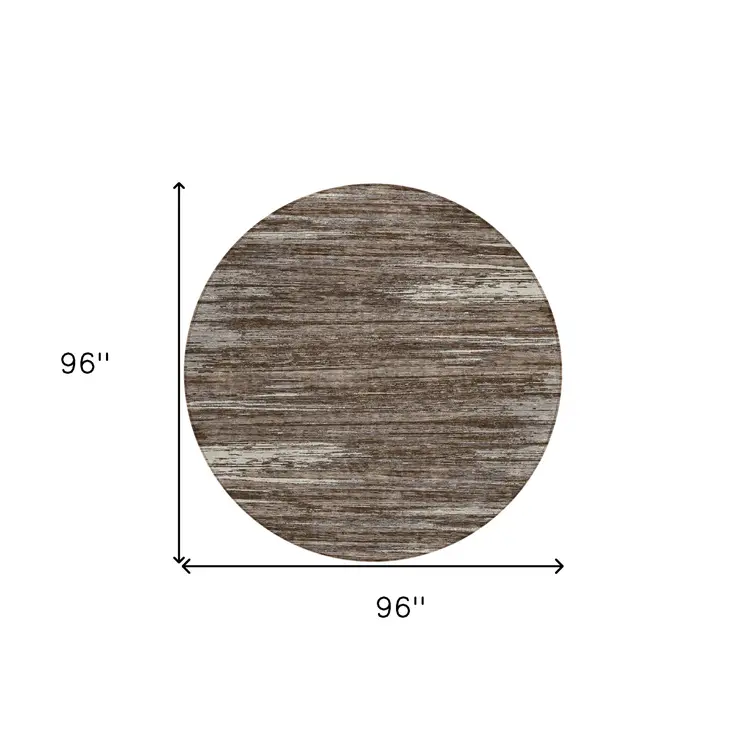 8' Brown And Ivory Round Striped Washable Indoor Outdoor Area Rug