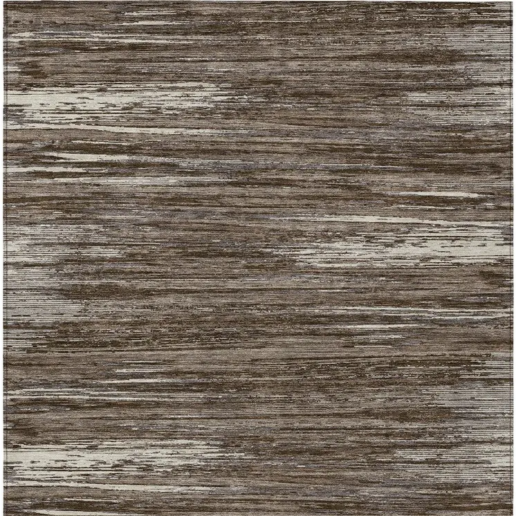 10' X 14' Brown And Ivory Striped Washable Indoor Outdoor Area Rug