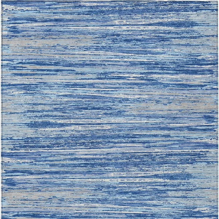 3' X 5' Blue Gray And Ivory Striped Washable Indoor Outdoor Area Rug