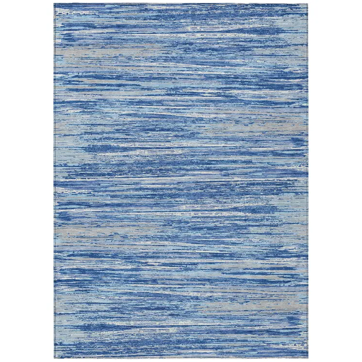 3' X 5' Blue Gray And Ivory Striped Washable Indoor Outdoor Area Rug