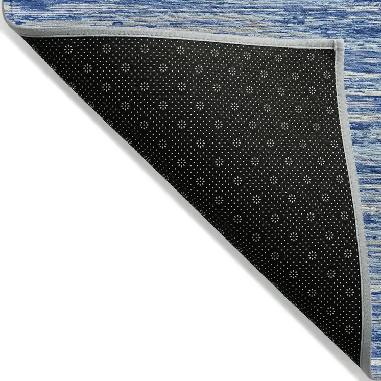 3' X 5' Blue Gray And Ivory Striped Washable Indoor Outdoor Area Rug