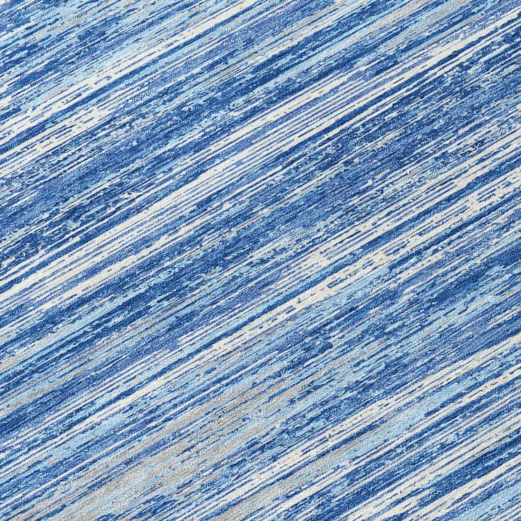 8' Blue Gray And Ivory Round Striped Washable Indoor Outdoor Area Rug