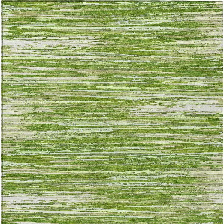 3' X 5' Green And Ivory Striped Washable Indoor Outdoor Area Rug
