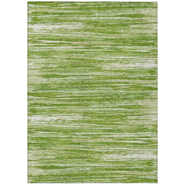 3' X 5' Green And Ivory Striped Washable Indoor Outdoor Area Rug