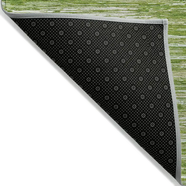 3' X 5' Green And Ivory Striped Washable Indoor Outdoor Area Rug