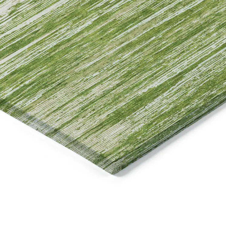 3' X 5' Green And Ivory Striped Washable Indoor Outdoor Area Rug