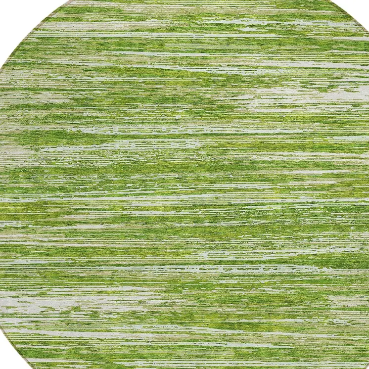 8' Green And Ivory Round Striped Washable Indoor Outdoor Area Rug