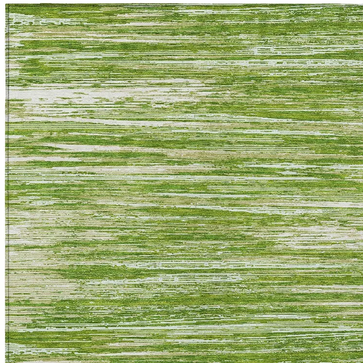 10' X 14' Green And Ivory Striped Washable Indoor Outdoor Area Rug