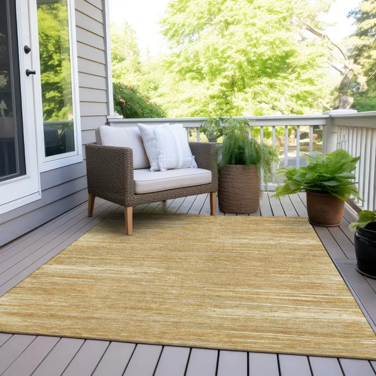 5' X 8' Gold Gray And Ivory Striped Washable Indoor Outdoor Area Rug