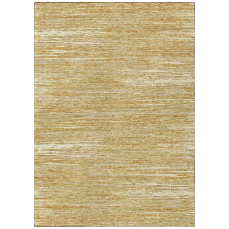 5' X 8' Gold Gray And Ivory Striped Washable Indoor Outdoor Area Rug