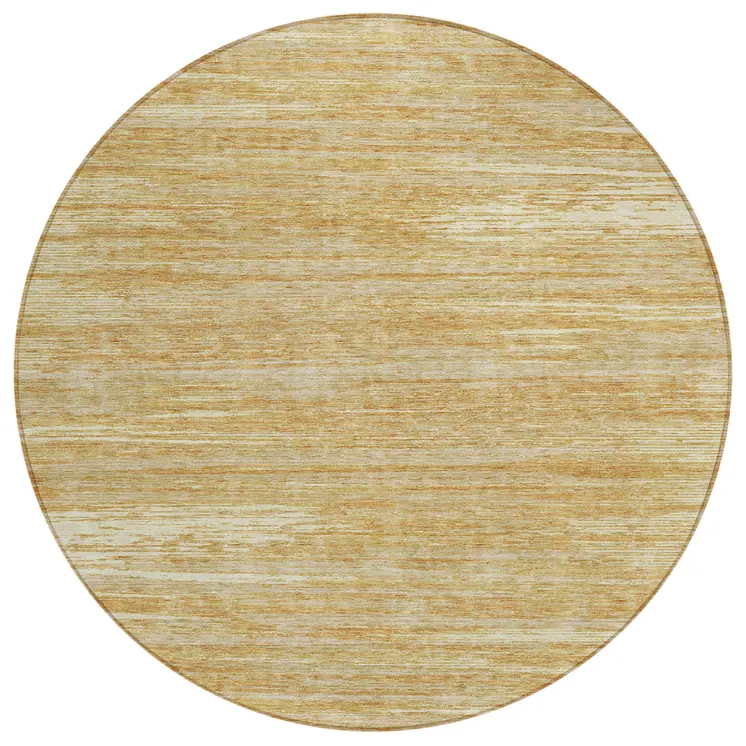 8' Gold Gray And Ivory Round Striped Washable Indoor Outdoor Area Rug