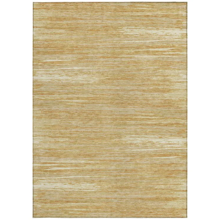 9' X 12' Gold Gray And Ivory Striped Washable Indoor Outdoor Area Rug