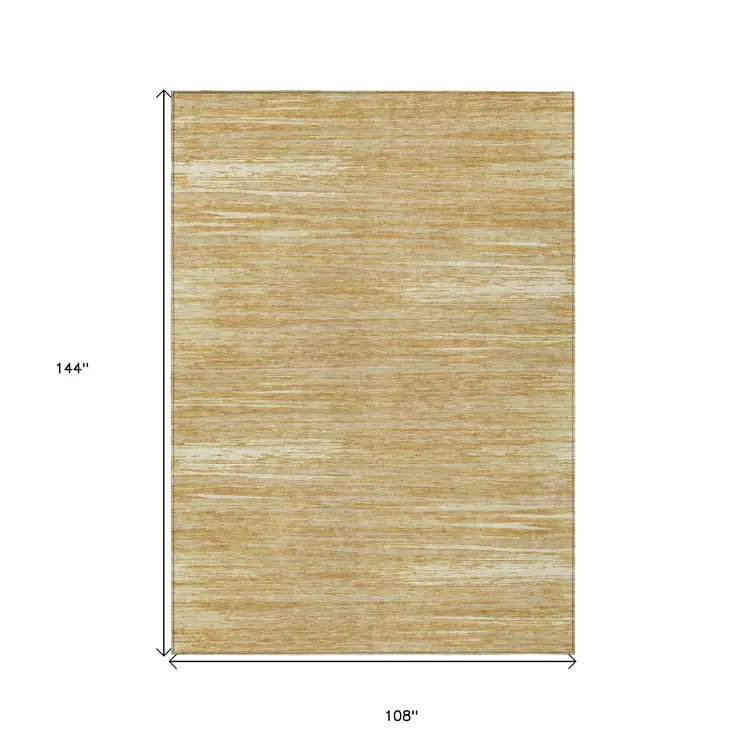 9' X 12' Gold Gray And Ivory Striped Washable Indoor Outdoor Area Rug