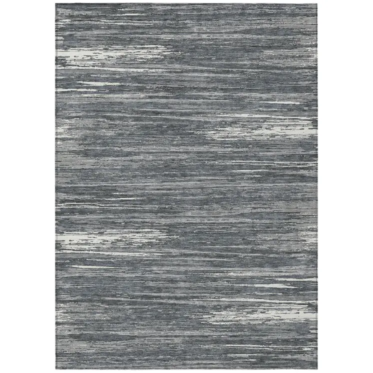 3' X 5' Gray And Ivory Striped Washable Indoor Outdoor Area Rug