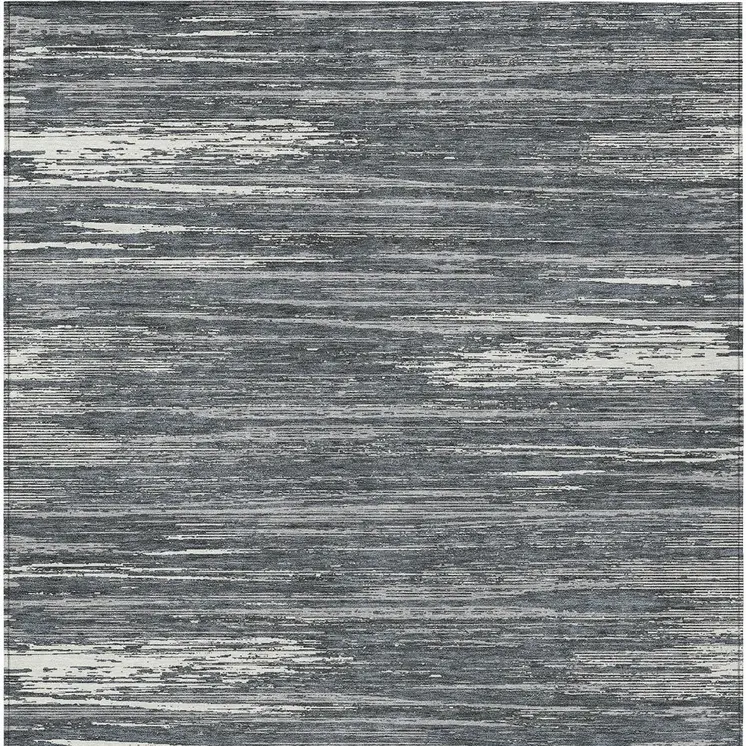5' X 8' Gray And Ivory Striped Washable Indoor Outdoor Area Rug