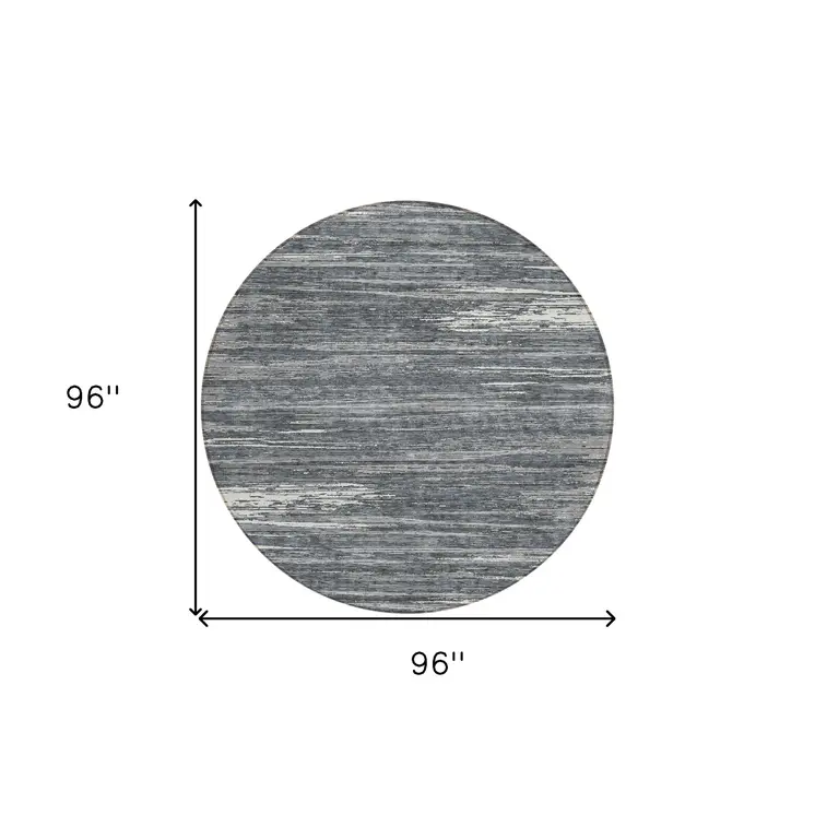 8' Gray And Ivory Round Striped Washable Indoor Outdoor Area Rug