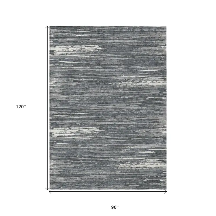 8' X 10' Gray And Ivory Striped Washable Indoor Outdoor Area Rug