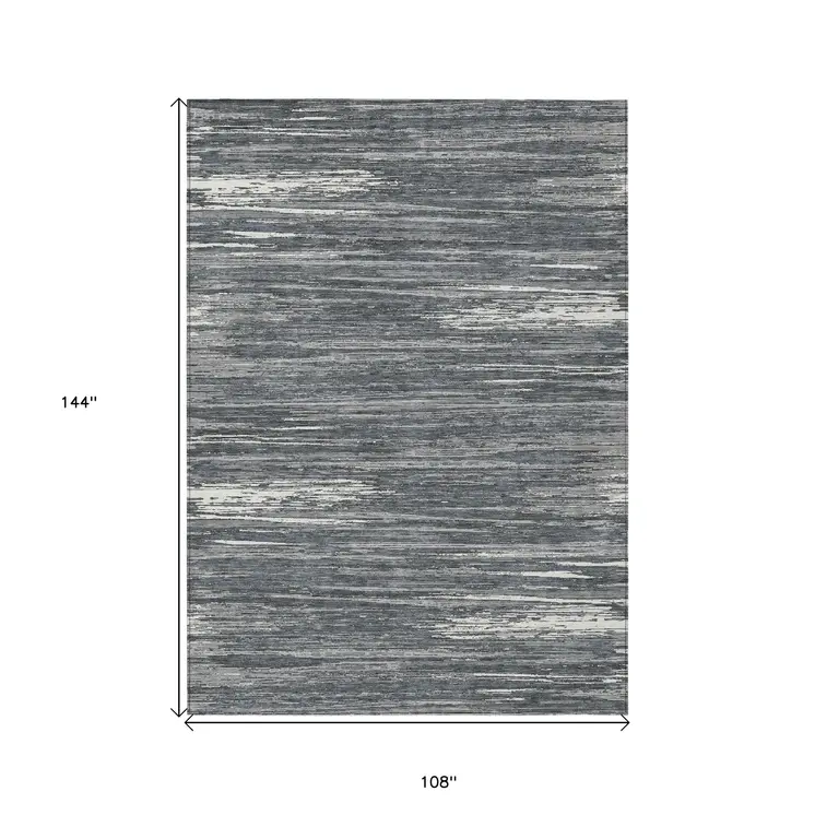 9' X 12' Gray And Ivory Striped Washable Indoor Outdoor Area Rug