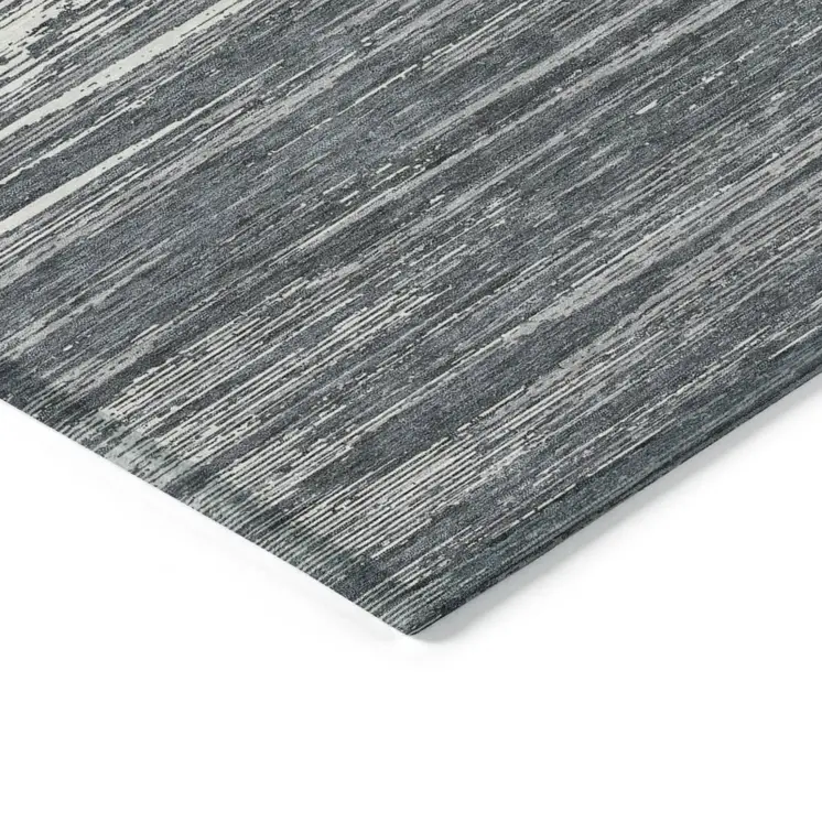9' X 12' Gray And Ivory Striped Washable Indoor Outdoor Area Rug