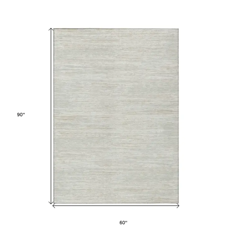 5' X 8' Ivory And Gray Striped Washable Indoor Outdoor Area Rug
