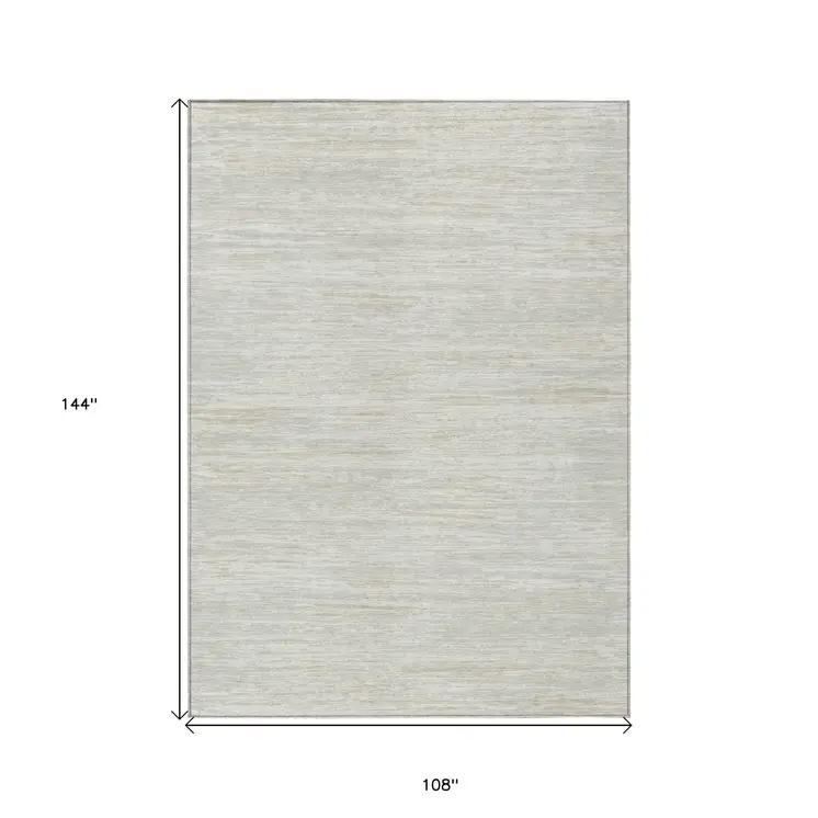 9' X 12' Ivory And Gray Striped Washable Indoor Outdoor Area Rug