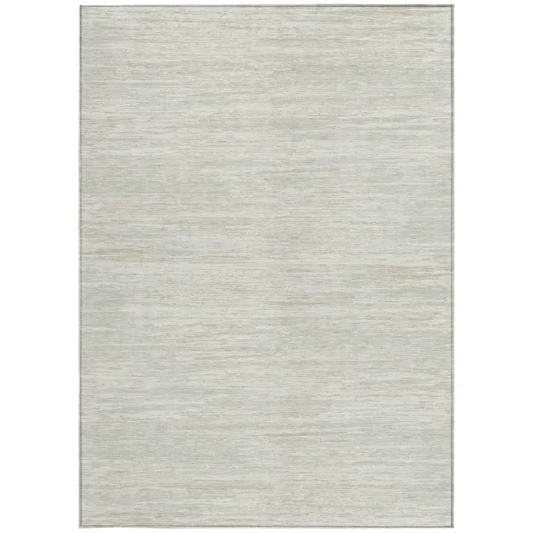 9' X 12' Ivory And Gray Striped Washable Indoor Outdoor Area Rug