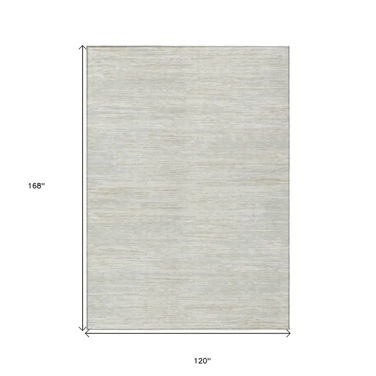 10' X 14' Ivory And Gray Striped Washable Indoor Outdoor Area Rug