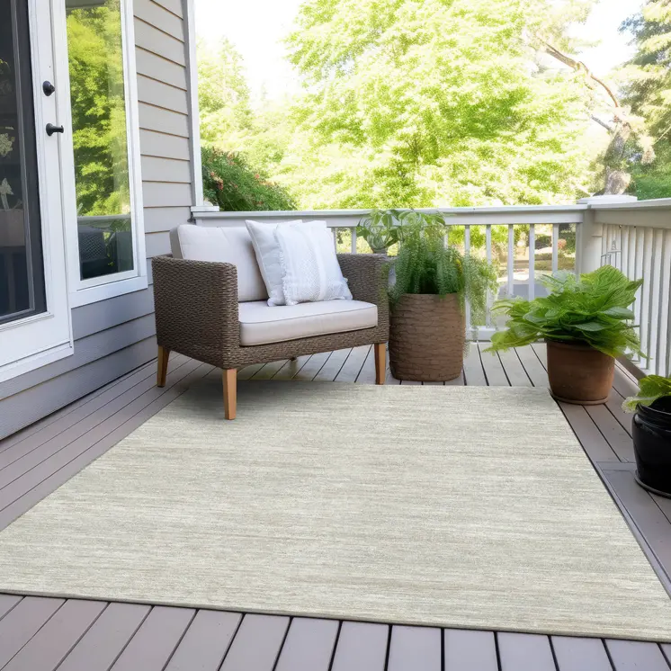 10' X 14' Ivory And Gray Striped Washable Indoor Outdoor Area Rug