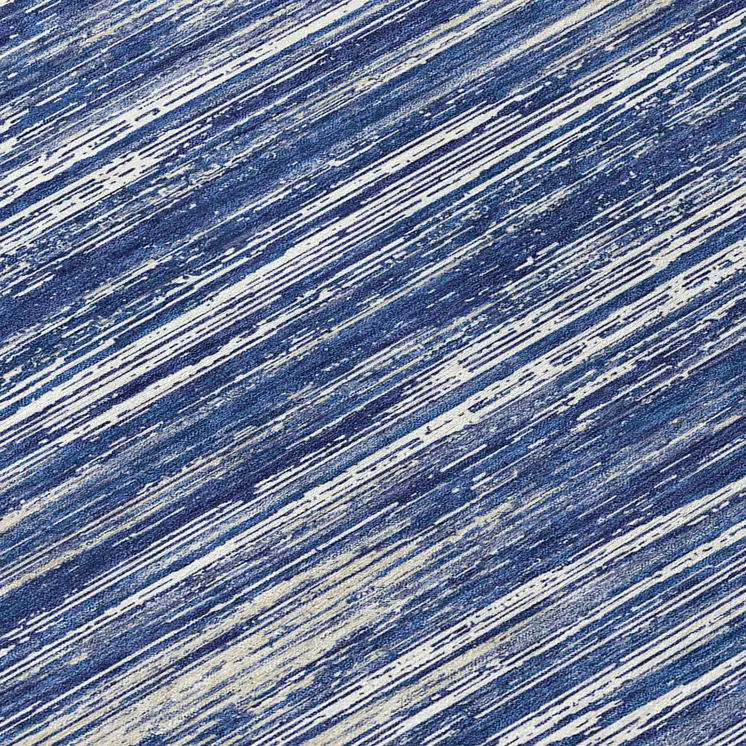 8' Navy Blue And Ivory Round Striped Washable Indoor Outdoor Area Rug