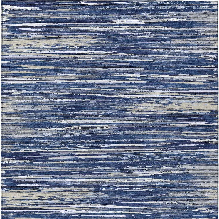 8' X 10' Navy Blue And Ivory Striped Washable Indoor Outdoor Area Rug