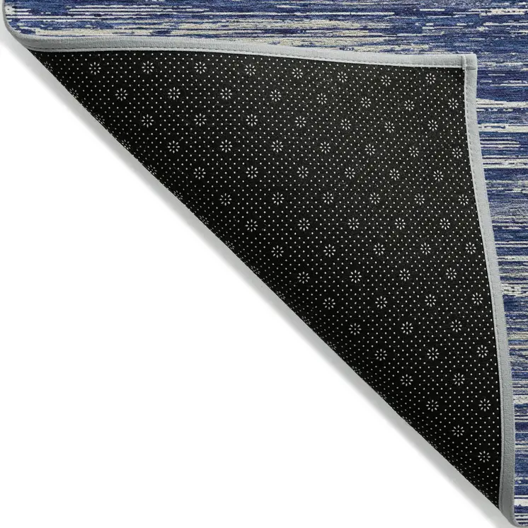 8' X 10' Navy Blue And Ivory Striped Washable Indoor Outdoor Area Rug