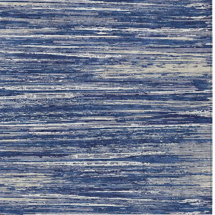 8' X 10' Navy Blue And Ivory Striped Washable Indoor Outdoor Area Rug