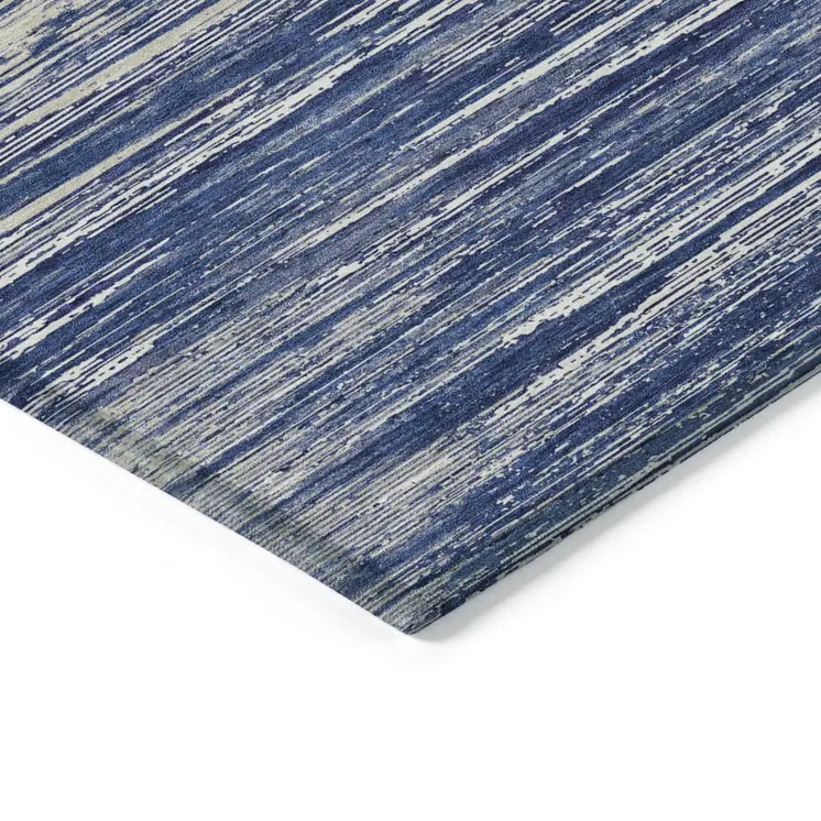 10' X 14' Navy Blue And Ivory Striped Washable Indoor Outdoor Area Rug