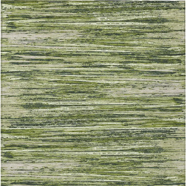 5' X 8' Olive Green And Ivory Striped Washable Indoor Outdoor Area Rug