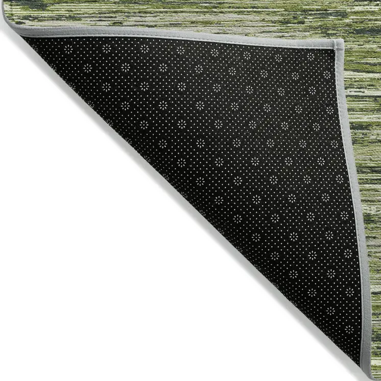 5' X 8' Olive Green And Ivory Striped Washable Indoor Outdoor Area Rug