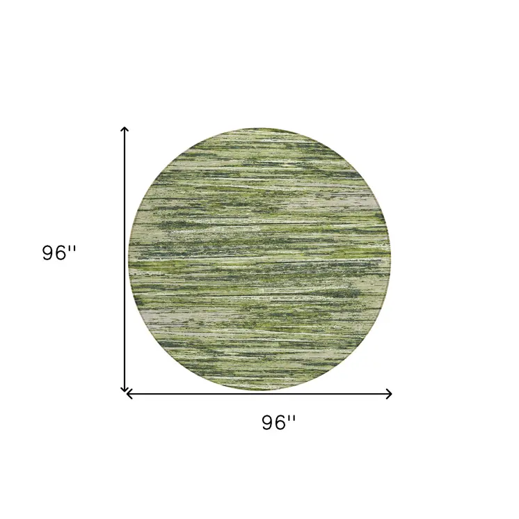 8' Olive Green And Ivory Round Striped Washable Indoor Outdoor Area Rug