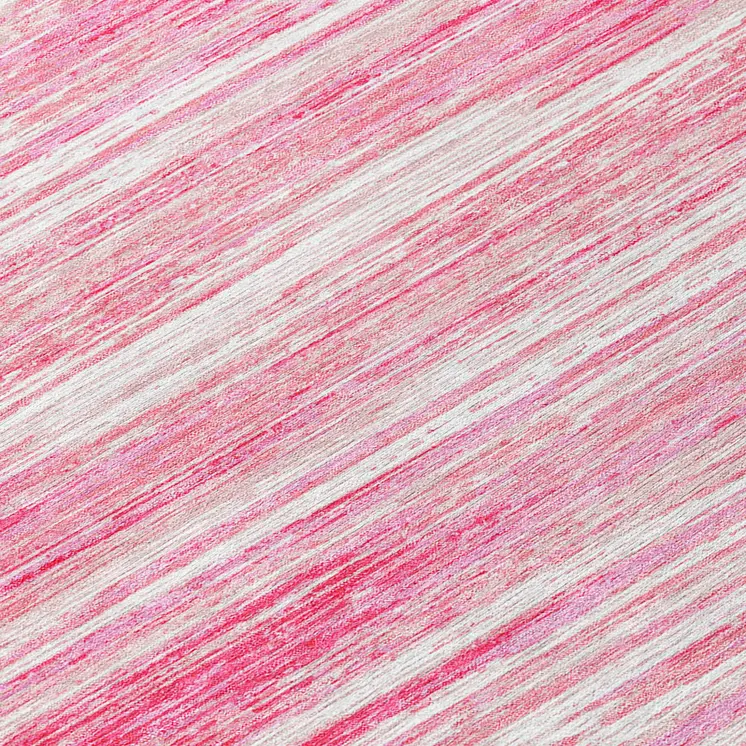 8' Pink And Ivory Round Striped Washable Indoor Outdoor Area Rug