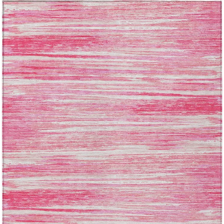 8' X 10' Pink And Ivory Striped Washable Indoor Outdoor Area Rug