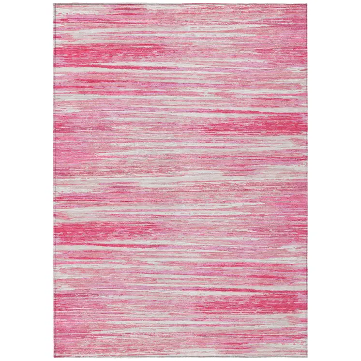 8' X 10' Pink And Ivory Striped Washable Indoor Outdoor Area Rug