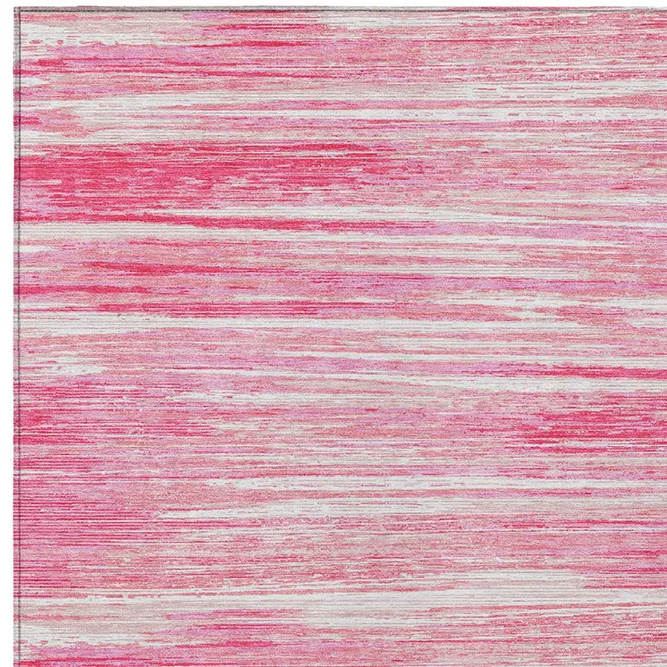 8' X 10' Pink And Ivory Striped Washable Indoor Outdoor Area Rug