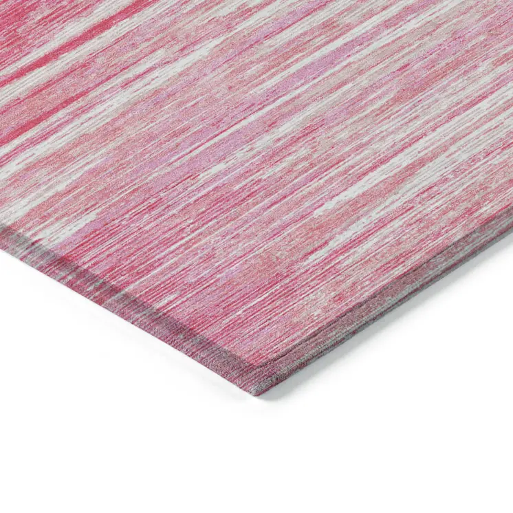 9' X 12' Pink And Ivory Striped Washable Indoor Outdoor Area Rug