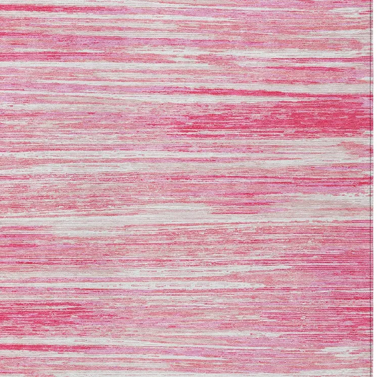 10' X 14' Pink And Ivory Striped Washable Indoor Outdoor Area Rug
