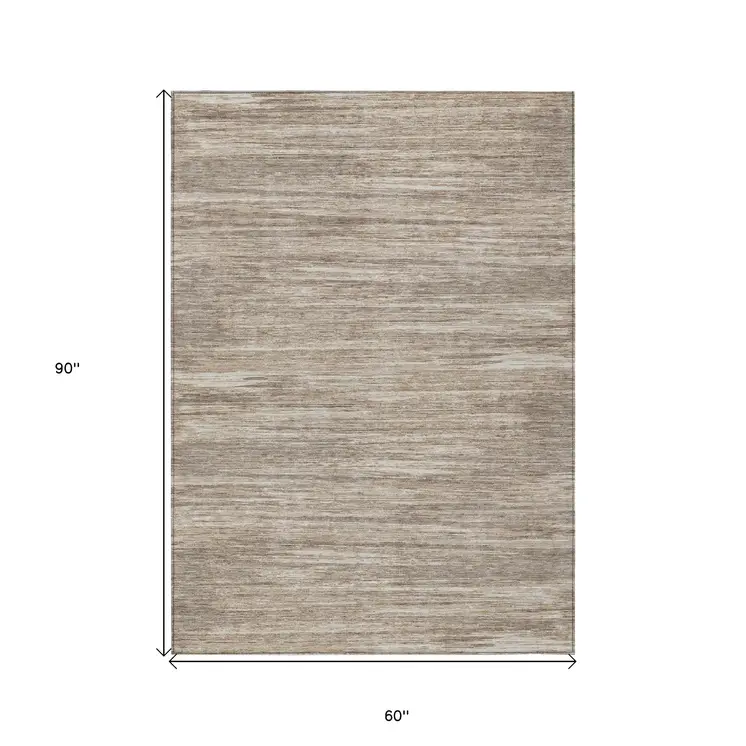 5' X 8' Taupe Gray And Ivory Striped Washable Indoor Outdoor Area Rug