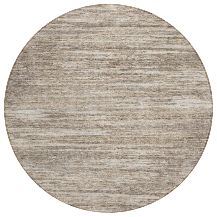 8' Taupe Gray And Ivory Round Striped Washable Indoor Outdoor Area Rug
