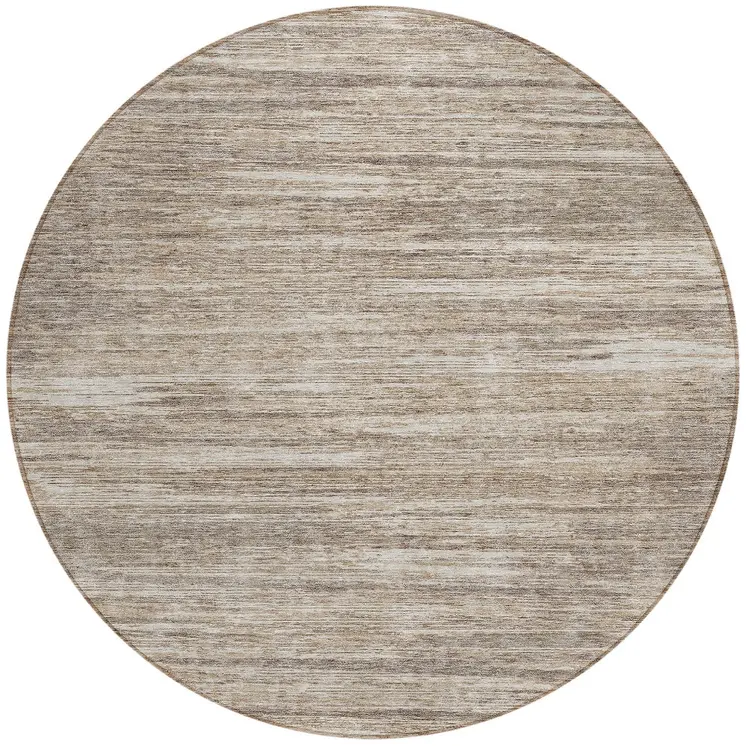 8' Taupe Gray And Ivory Round Striped Washable Indoor Outdoor Area Rug