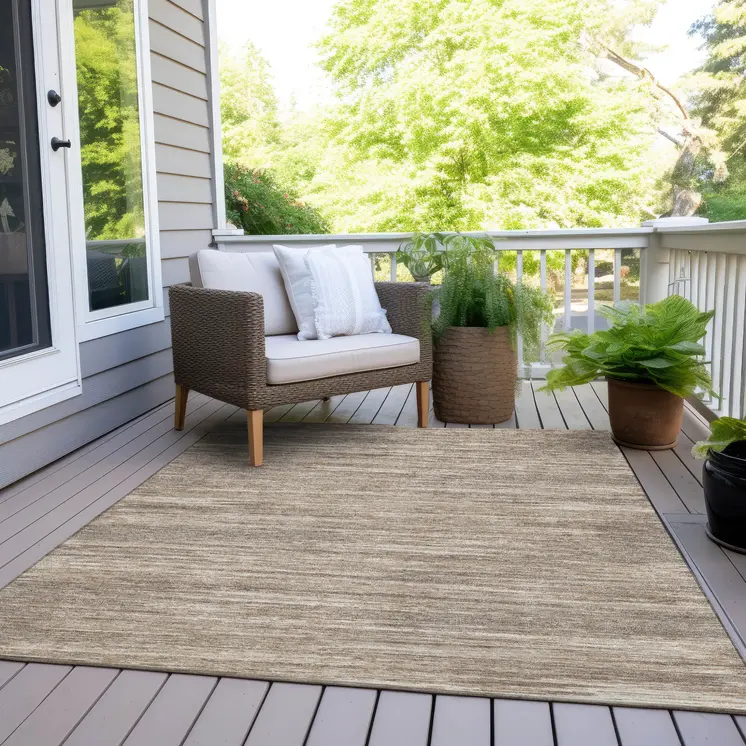 8' X 10' Taupe Gray And Ivory Striped Washable Indoor Outdoor Area Rug