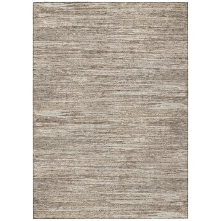 8' X 10' Taupe Gray And Ivory Striped Washable Indoor Outdoor Area Rug